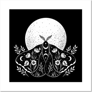 Luna and Moth - Black Posters and Art